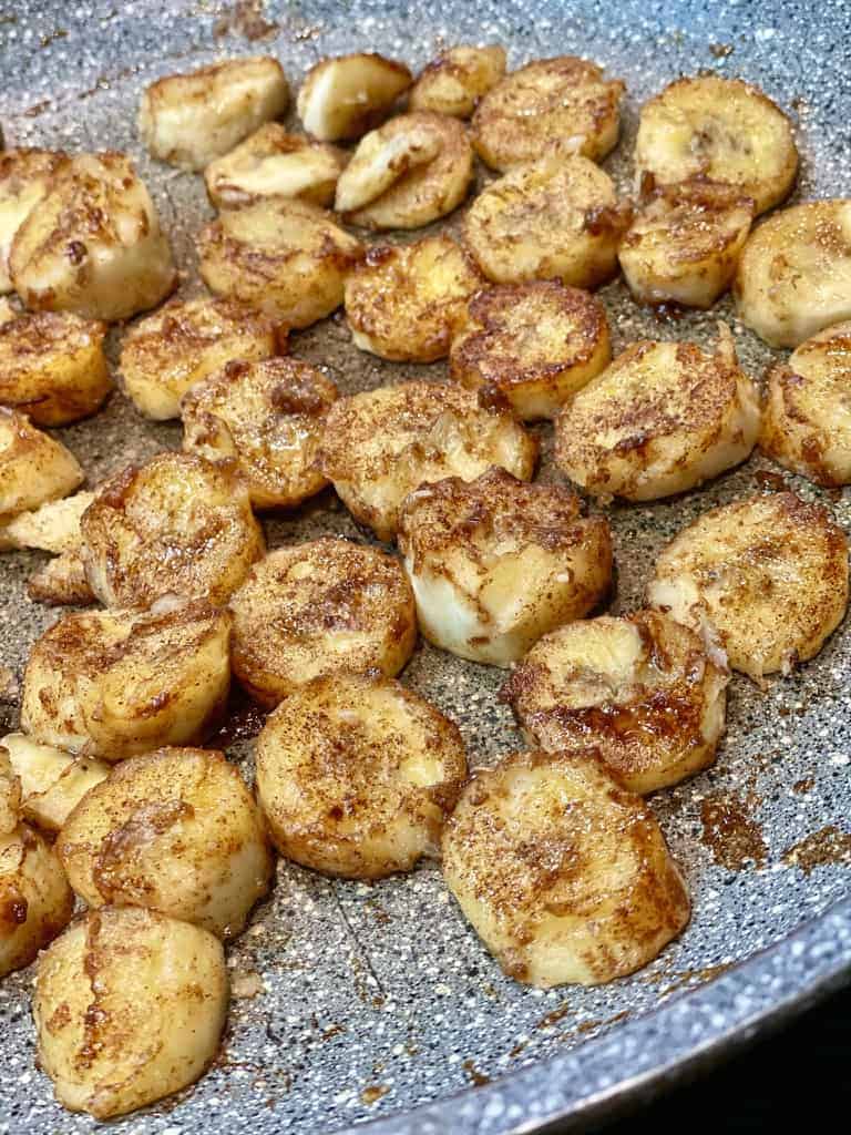 Golden Crisp Brown pan fried banana bites are easy to make and delicious when added to ice cream!