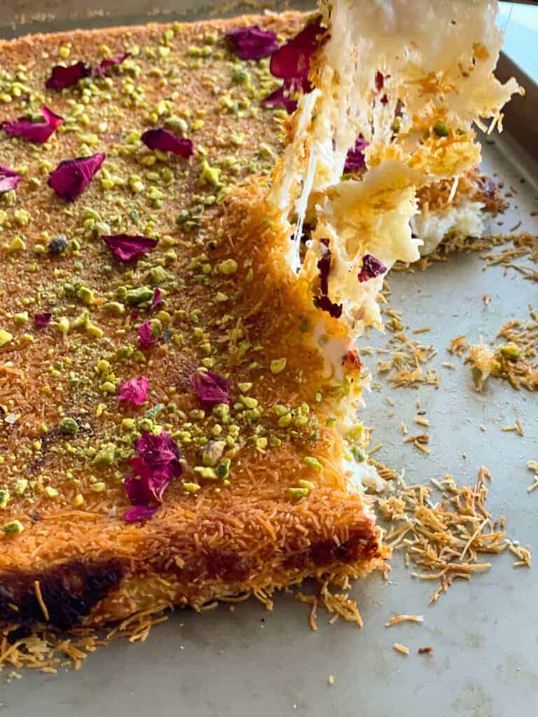 Kunafa Ashta Recipe with delicious phyllo dough, clotted-cream and cheese filling that is an easy dessert with simple ingredients. Also called knafeh, konafeh