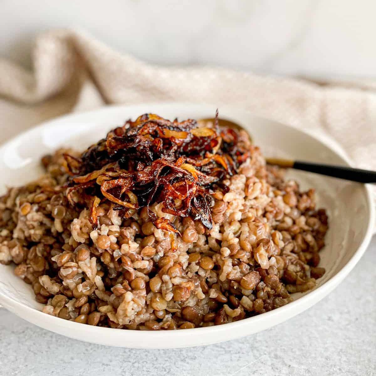 Tastegreatfoodie Lebanese Lentils And Rice Recipe Mujadaret Roz