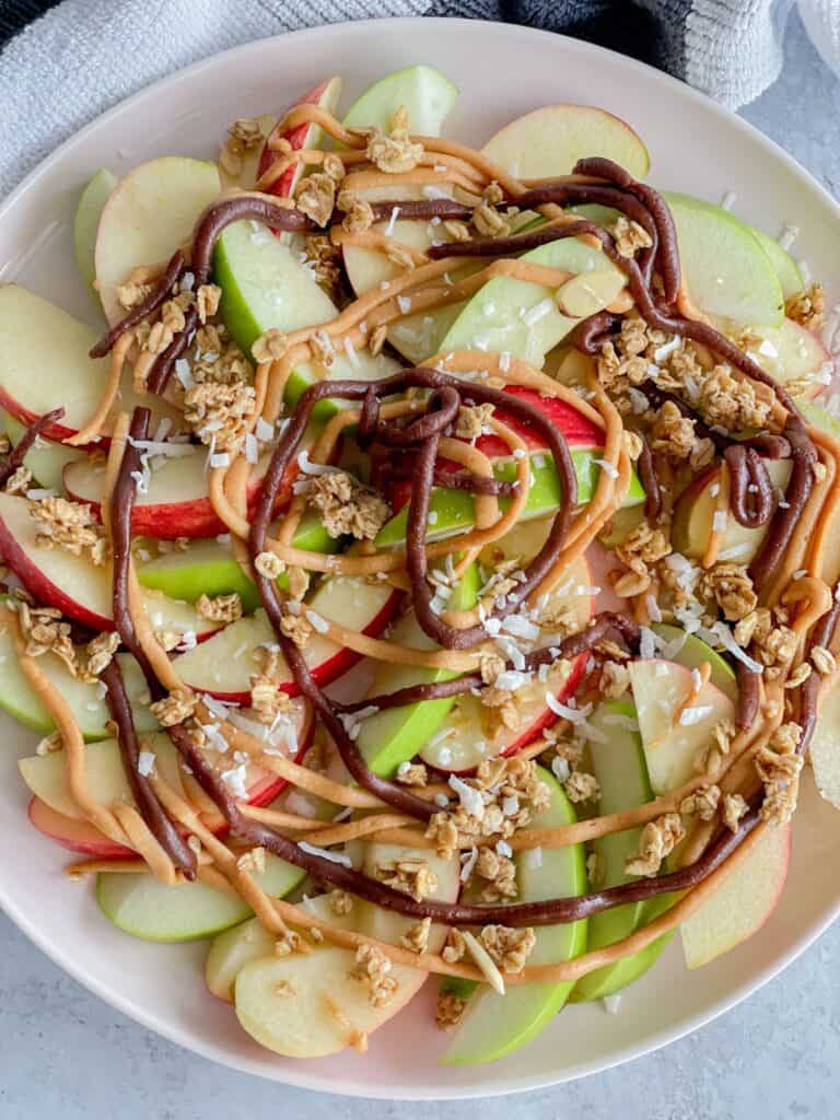 Peanut butter apple nachos is the perfect balance of protein and fruits in a snack.  