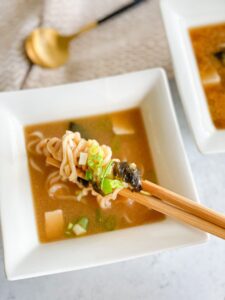 Miso Ramen Tofu Soup is a warm dish you can enjoy anytime.