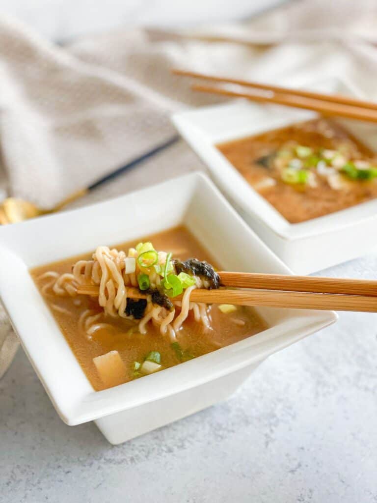 Miso Ramen Tofu Soup is a bowl that will warm your heart with its savory, toasty taste.