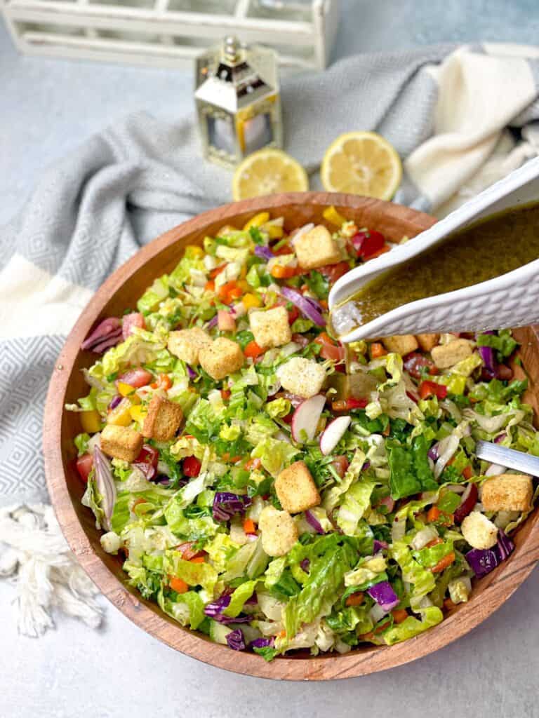 pair shish tawouk with this delicious fattoush with special dressing topped with crunchy croutons