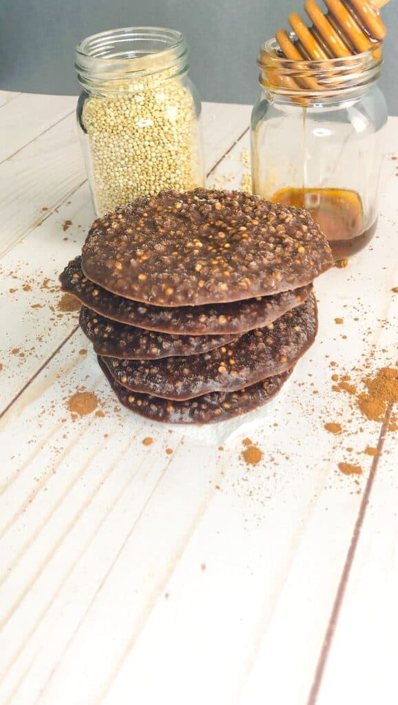 Crispy quinoa cookies are a sweet snack of coconut oil, quinoa, cacao, and raw honey