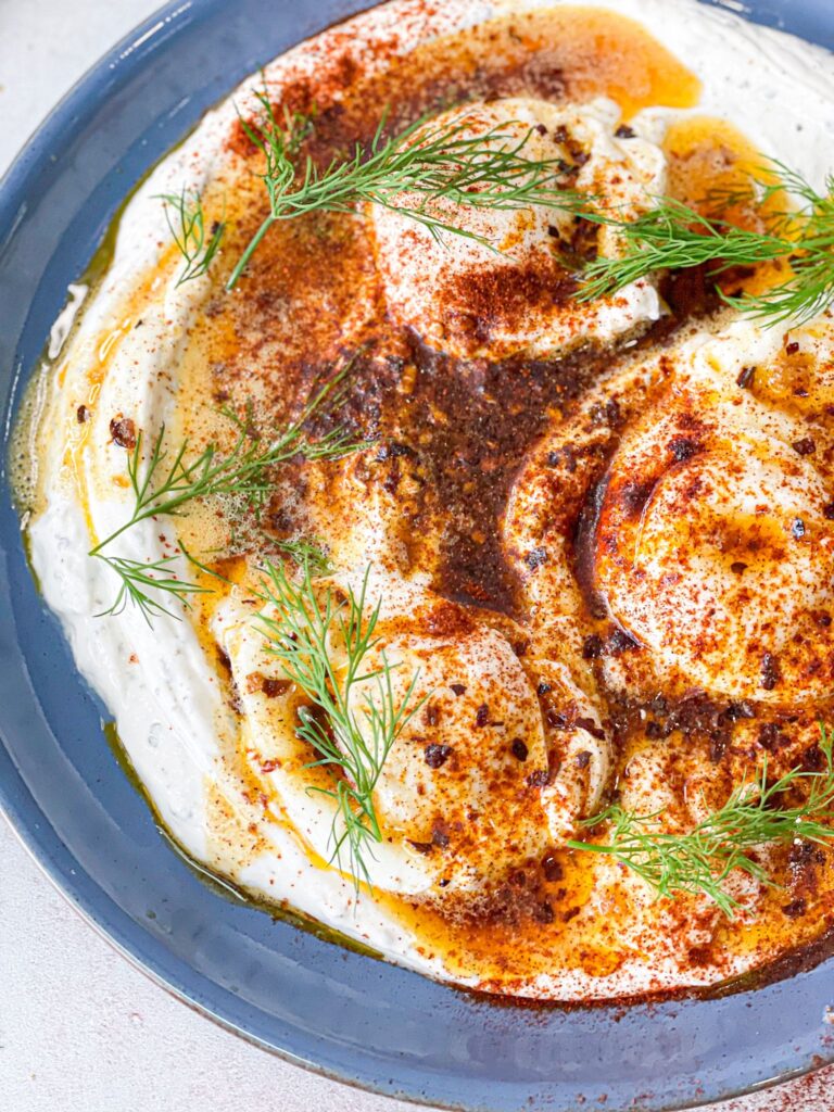 Turkish eggs are amazing. They are delicious with garlicky yogurt and spiced butter. 
