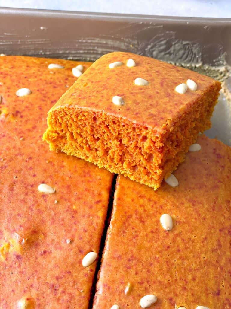 This Lebanese Sfouf-Turmeric cake recipe introduces an egg-free vegan-friendly bite engulfing a vibrant yellow color, subtle sweet earthy flavor, and a chewy texture. 