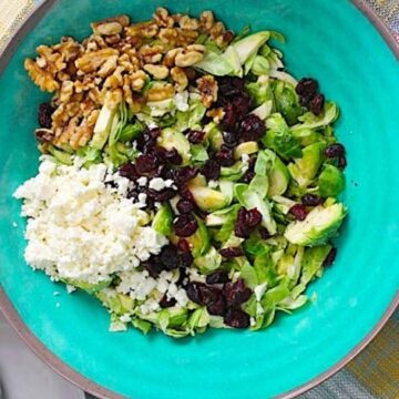 Delicious and healthy shredded brussels sprouts salad recipe.