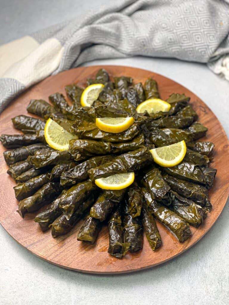 A healthy appetizer of vegetarian grape leaves