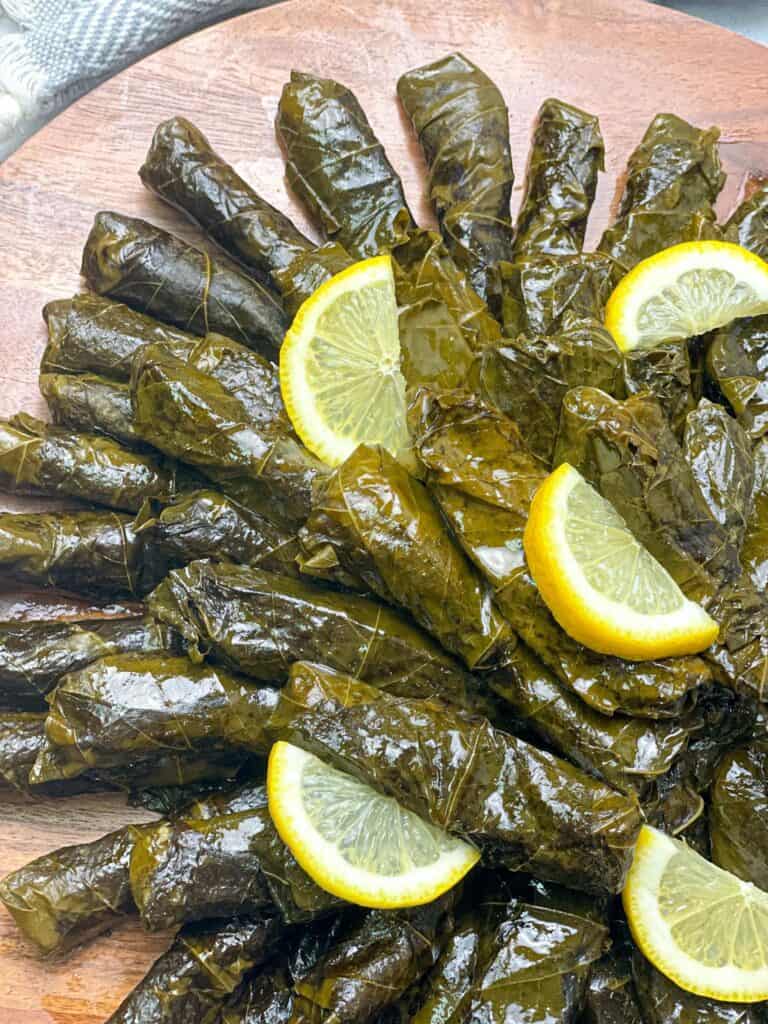 Grape leaves perfectly rolled and stuffed with rice and vegetables