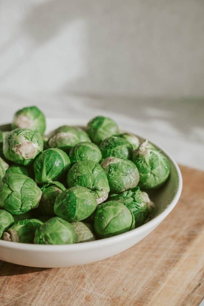 brussels sprouts in a white dish