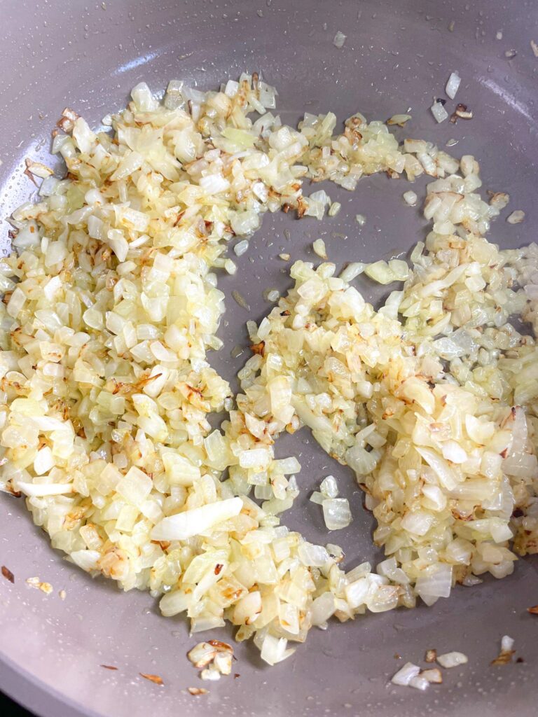caramelized sautéed cubed onions in a medium skillet on a medium heat
