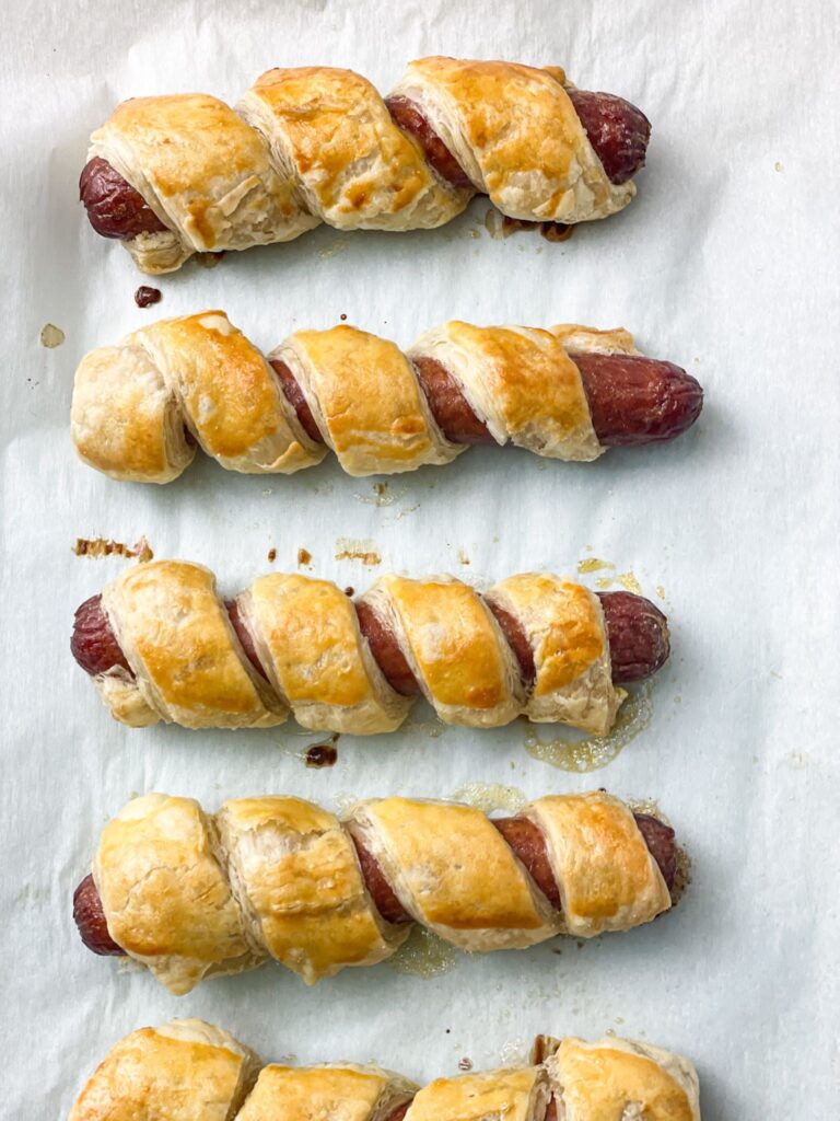 baked sausages in pastry