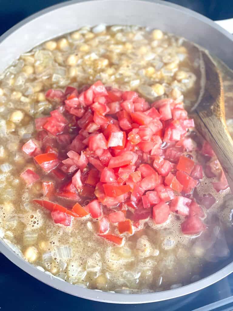 diced tomatoes added to the bulgar, tomato, chickpeas, and broth 