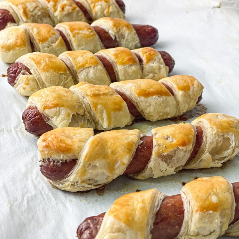 hot dogs wrapped in puff pastry and then baked