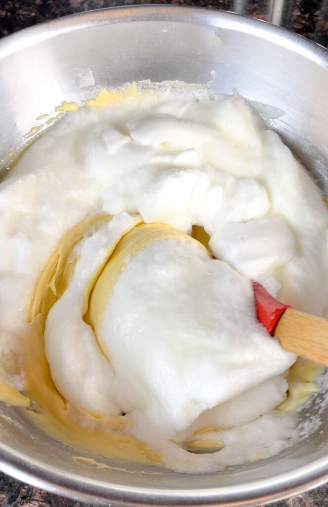 egg whites folded into the batter using a rubber spatula