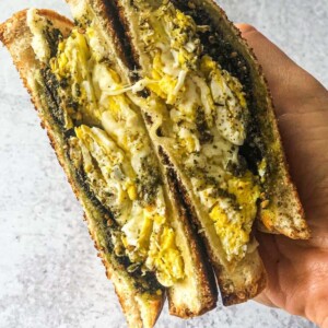 Zaatar and grilled cheese sandwich with fried eggs