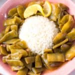 Traditional Lebanese Loubia bi Lahme with lemony broth, perfect for family dinners