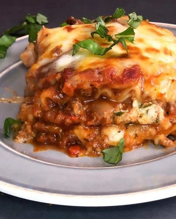Cheesy and meaty layers of lasagna with a rich sauce.