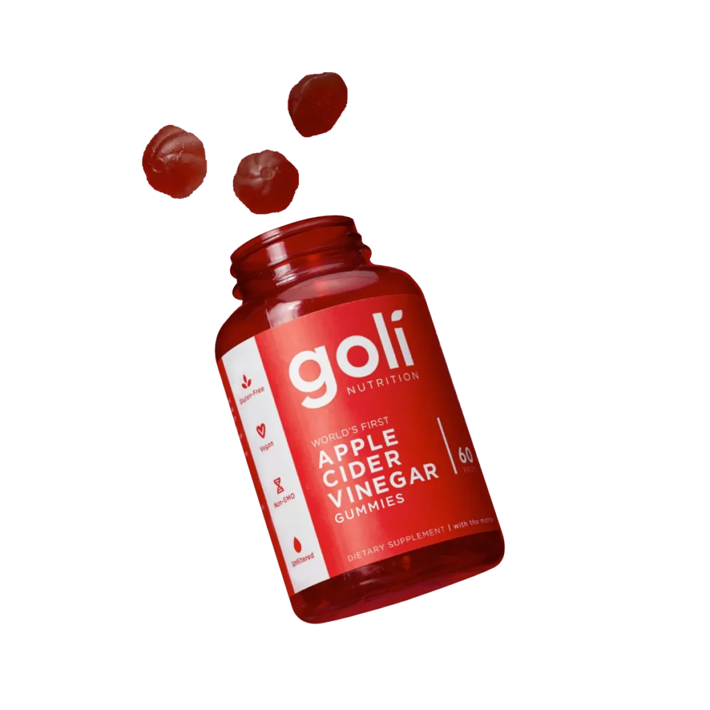 Goli's Apple Cider Vinegar Gummies are made of a combination of apple cider vinegar powder, organic beet root powder, organic pomegranate powder, vitamin B12 and B9. and pectin!