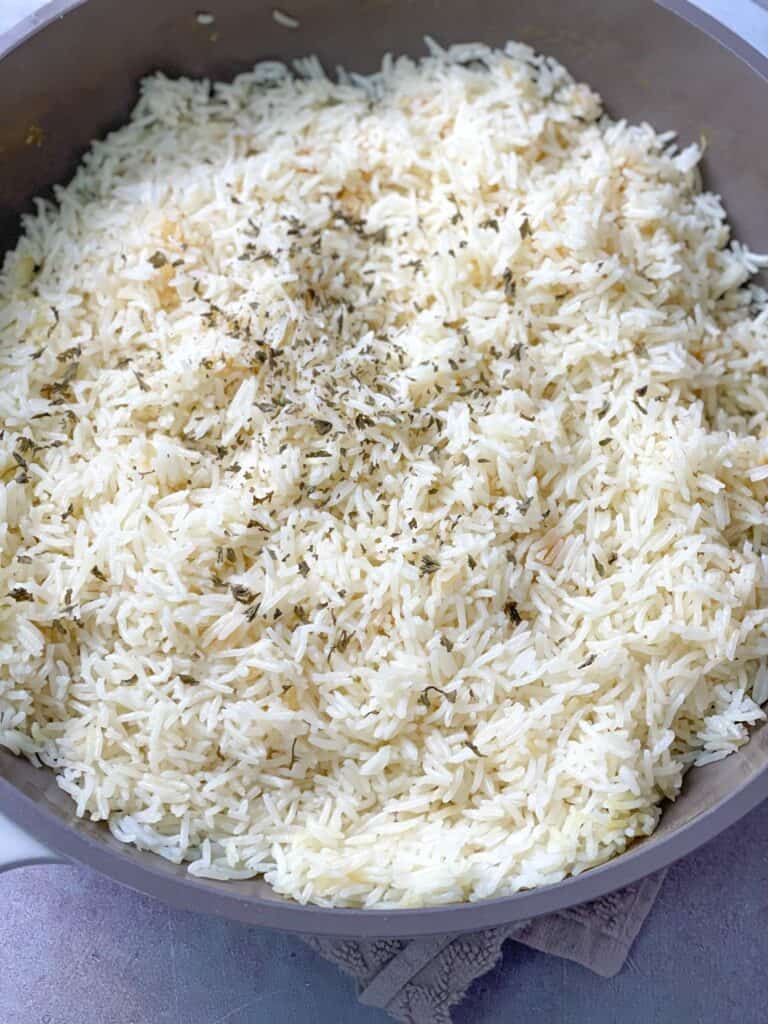 fluffy and delicious garlic butter rice prepared in less than 30 minutes.