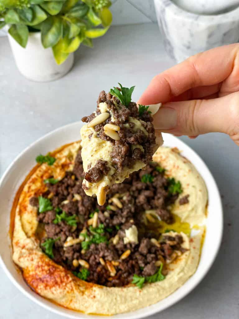 Ground Beef with Hummus and Pita Chips