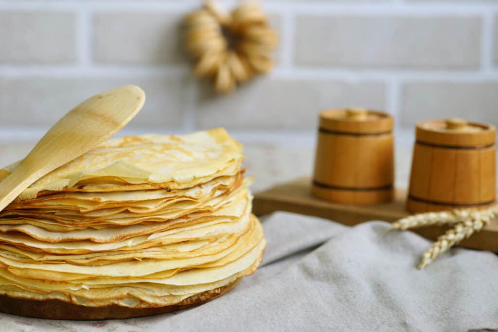 gluten free crepes stacked above each other