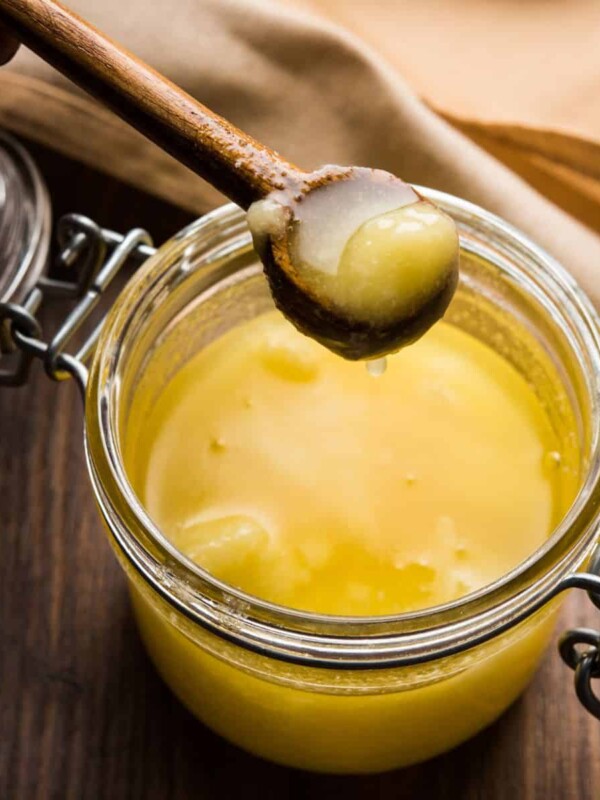 ghee (clarified butter) in a glass container