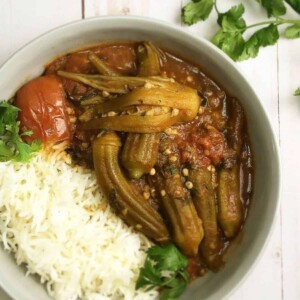okra stew made with simple ingredients and served with warm white rice
