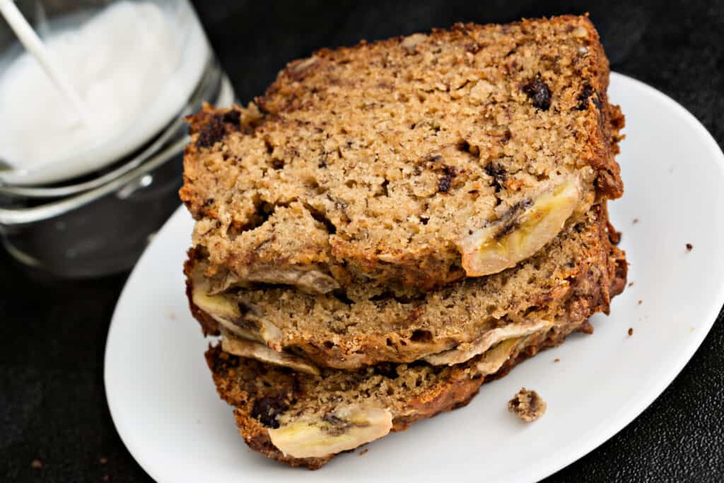 several slices of chocolate chip oat banana bread 