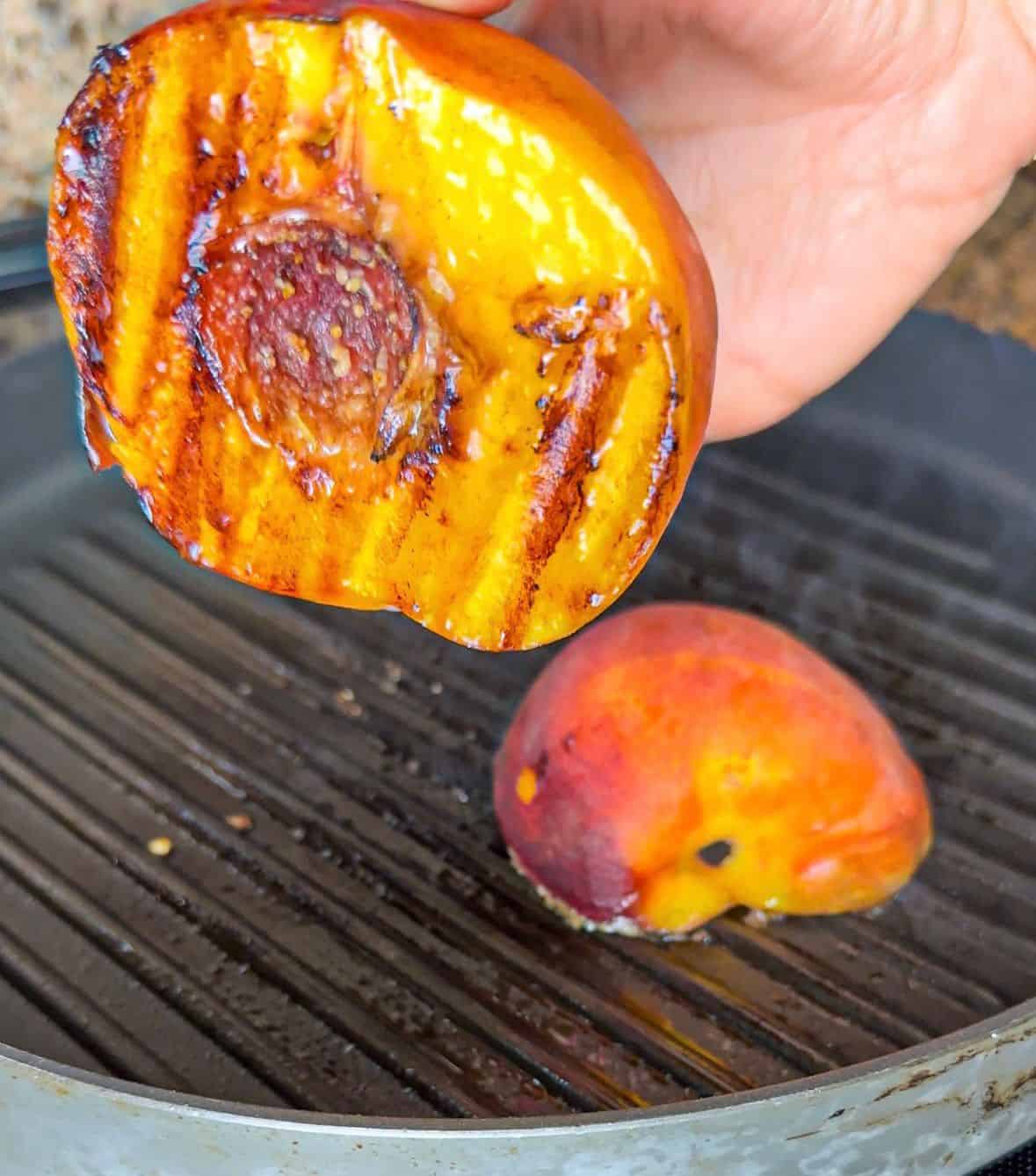 grilled peaches on a griddle pan