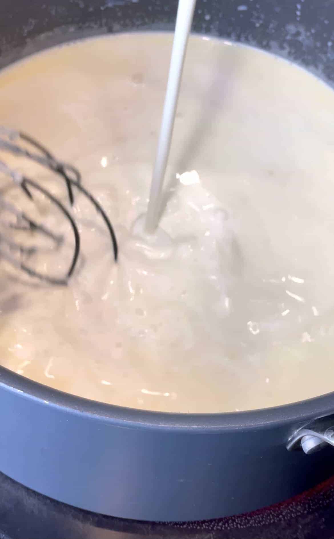 Pouring and stirring milk.