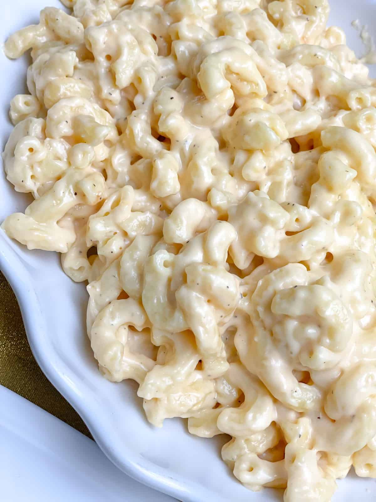 A thick and creamy mac and cheese plate.