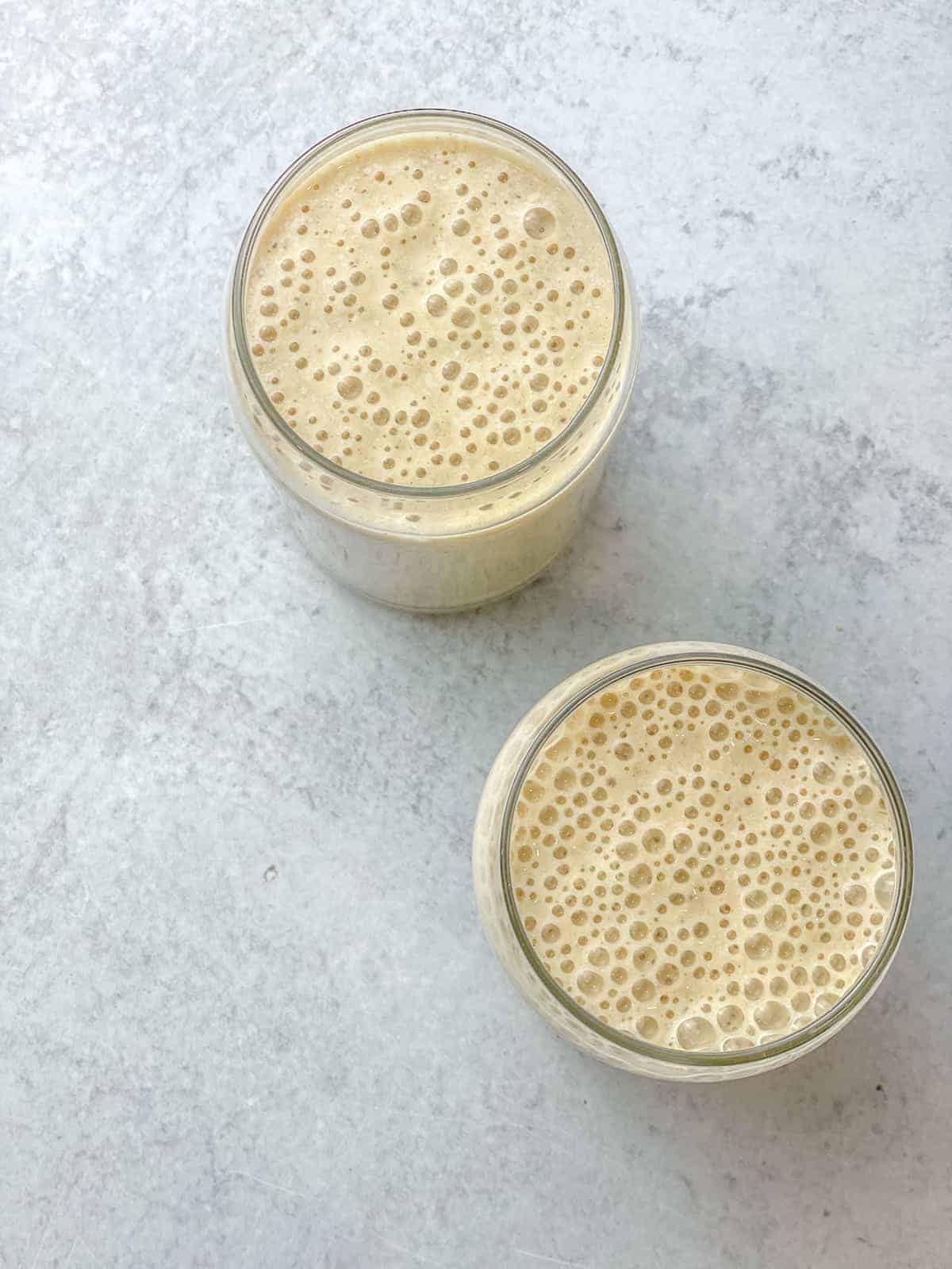 Cool and fresh banana date protein shakes.