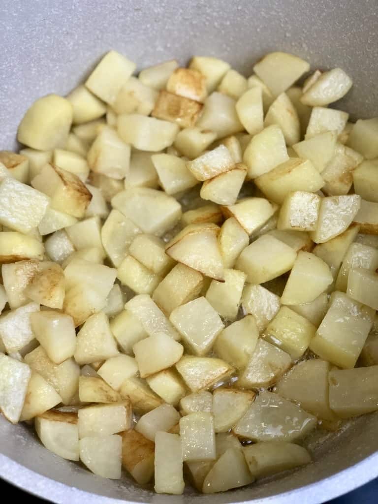 Cooked potatoes ready for a Kafta stew.