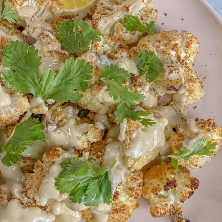 TasteGreatFoodie - Spicy Roasted Cauliflower with Tahini Dressing - Vegan