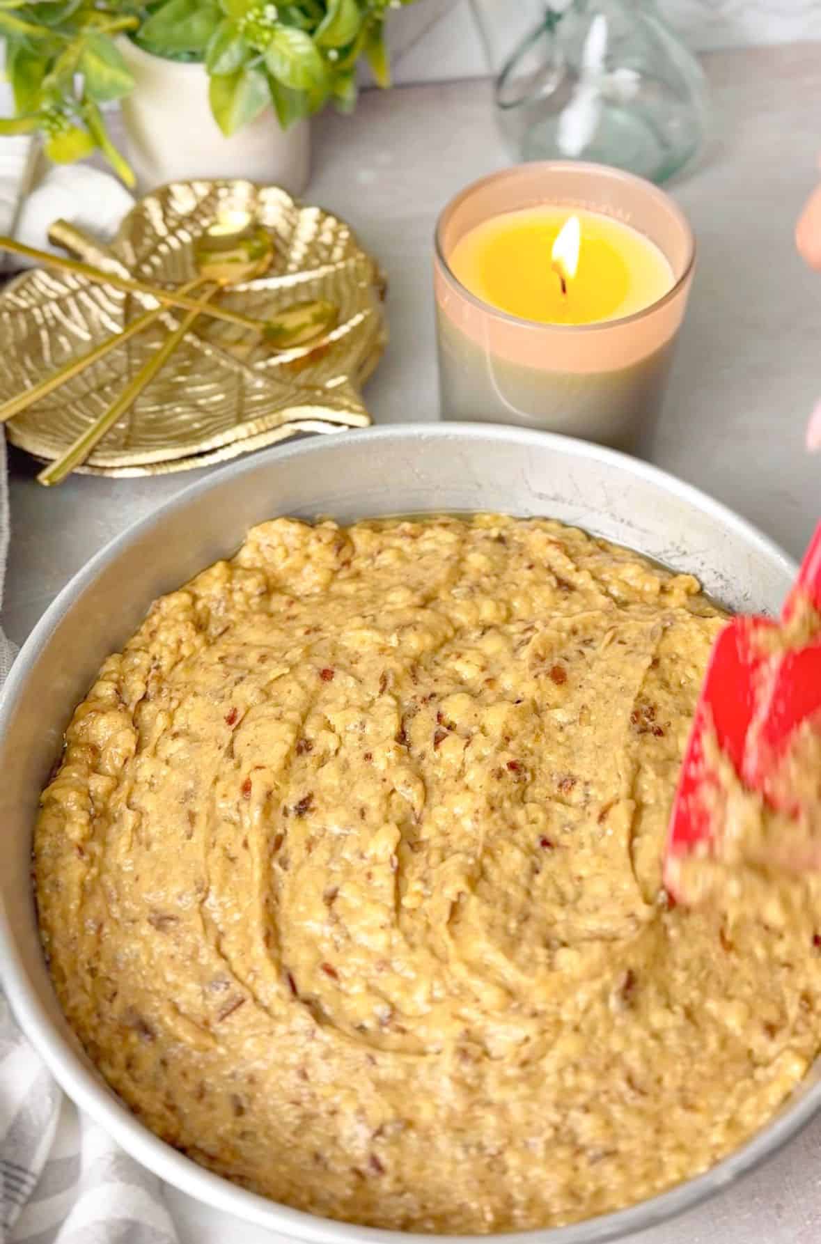 sticky date pudding placed in a baking pan