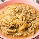 kousa cores cooked to perfection served in a pink bowl