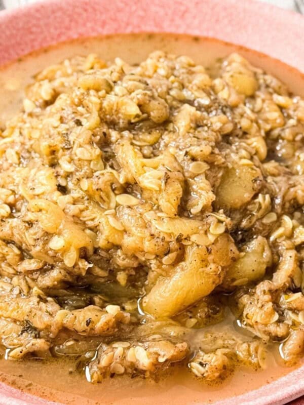 kousa cores cooked to perfection served in a pink bowl