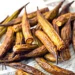 Golden crunchy okra fresh out of the air fryer.