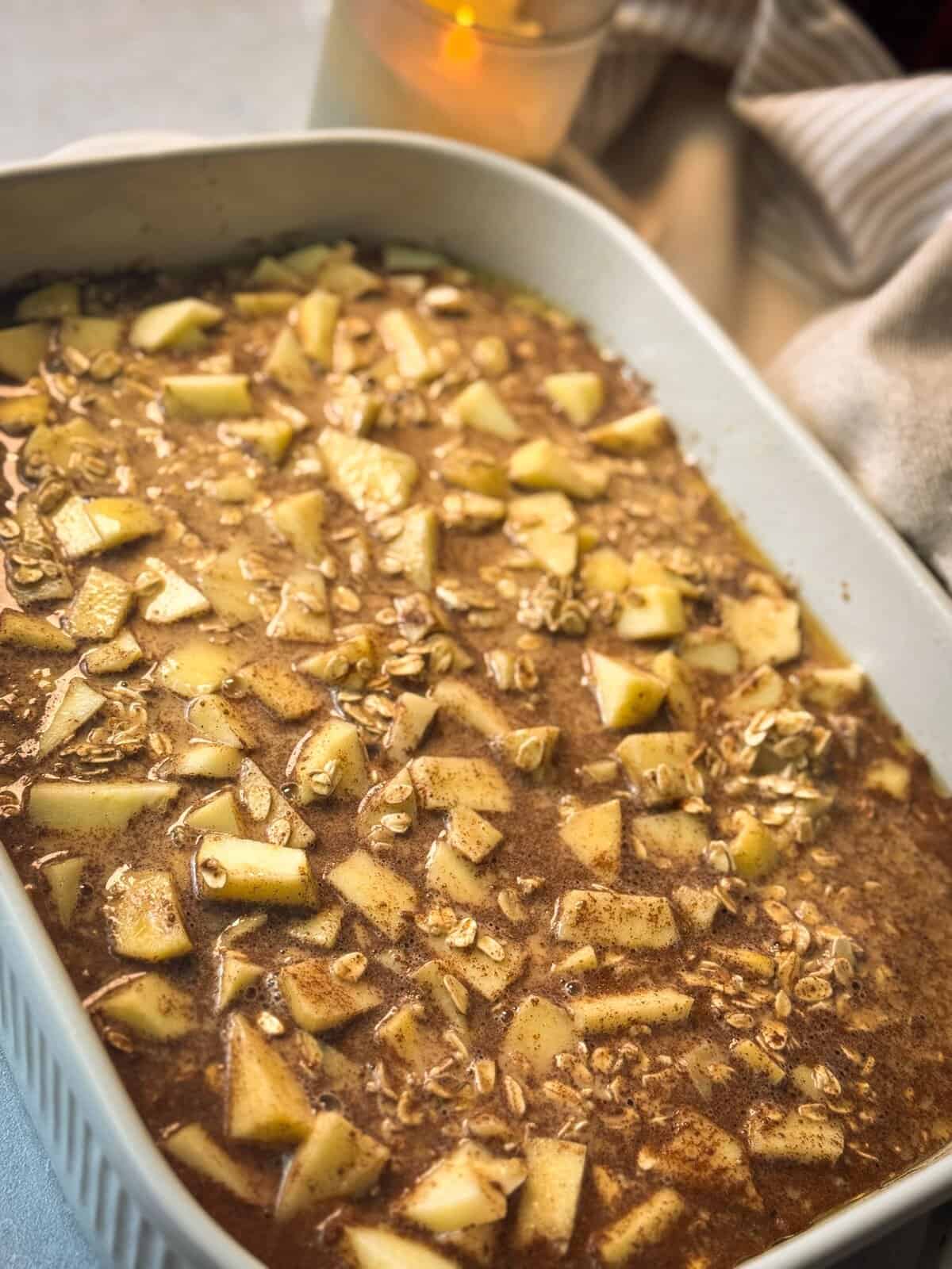 How to Make Apple Cinnamon Baked Oatmeal apple cinnamon oatmeal bake before going in oven