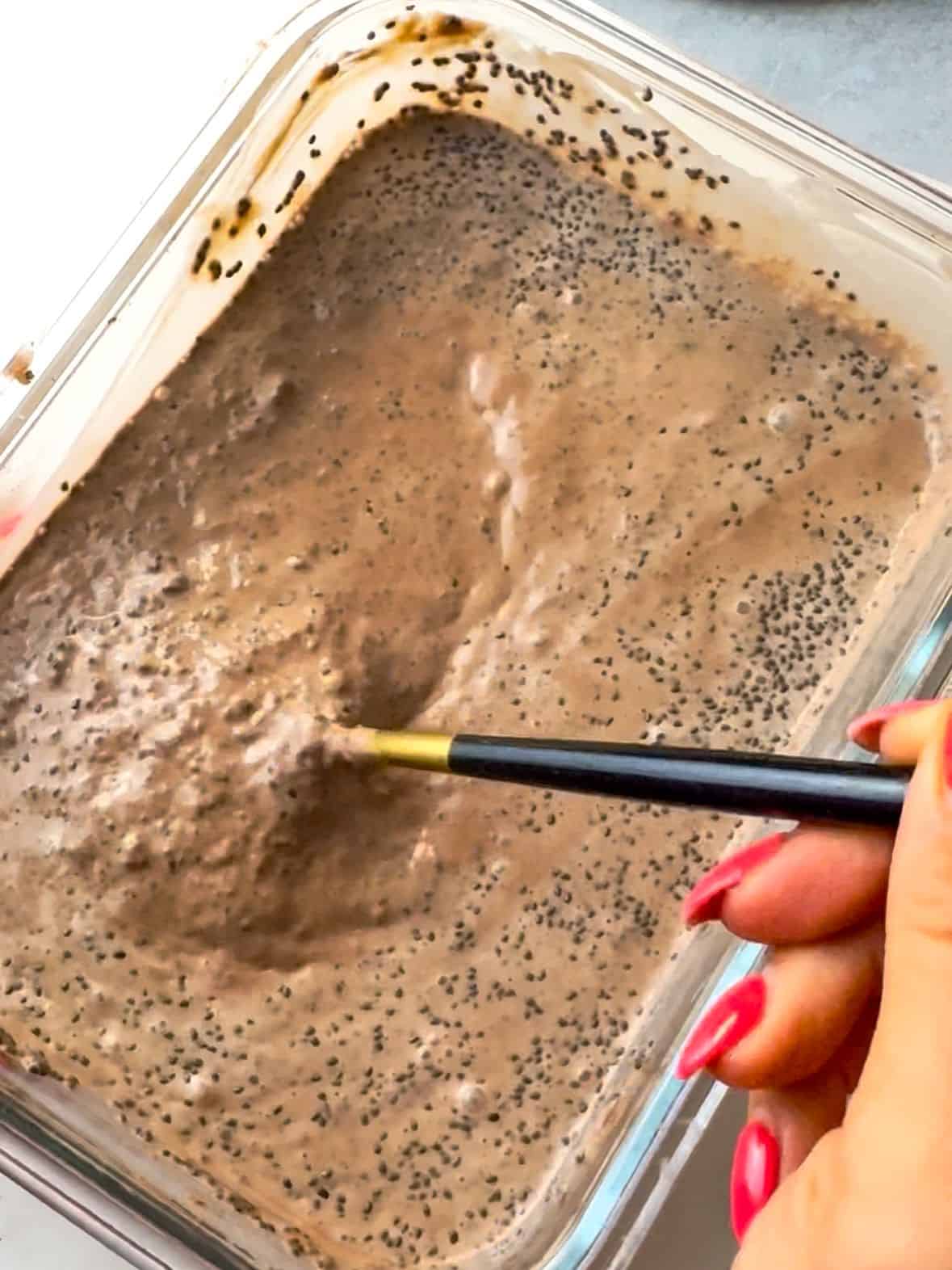 Easy To Make Mocha Chia Pudding Cake mix well until evenly combined