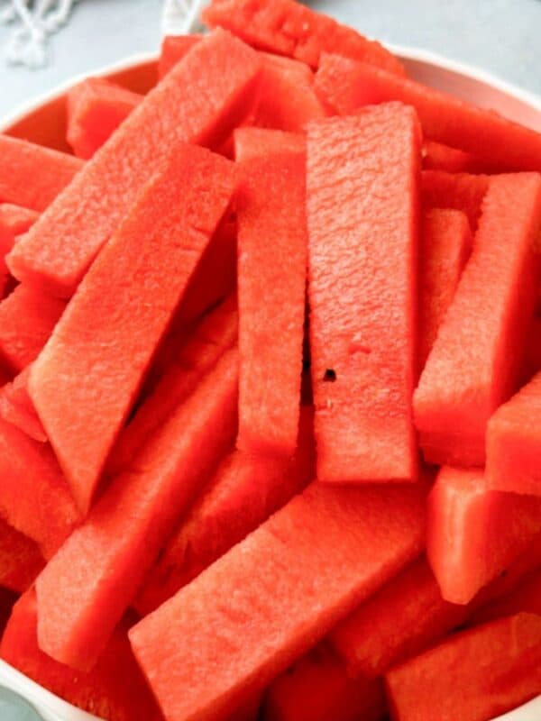 juicy, refreshing watermelon sticks served in a large bowl