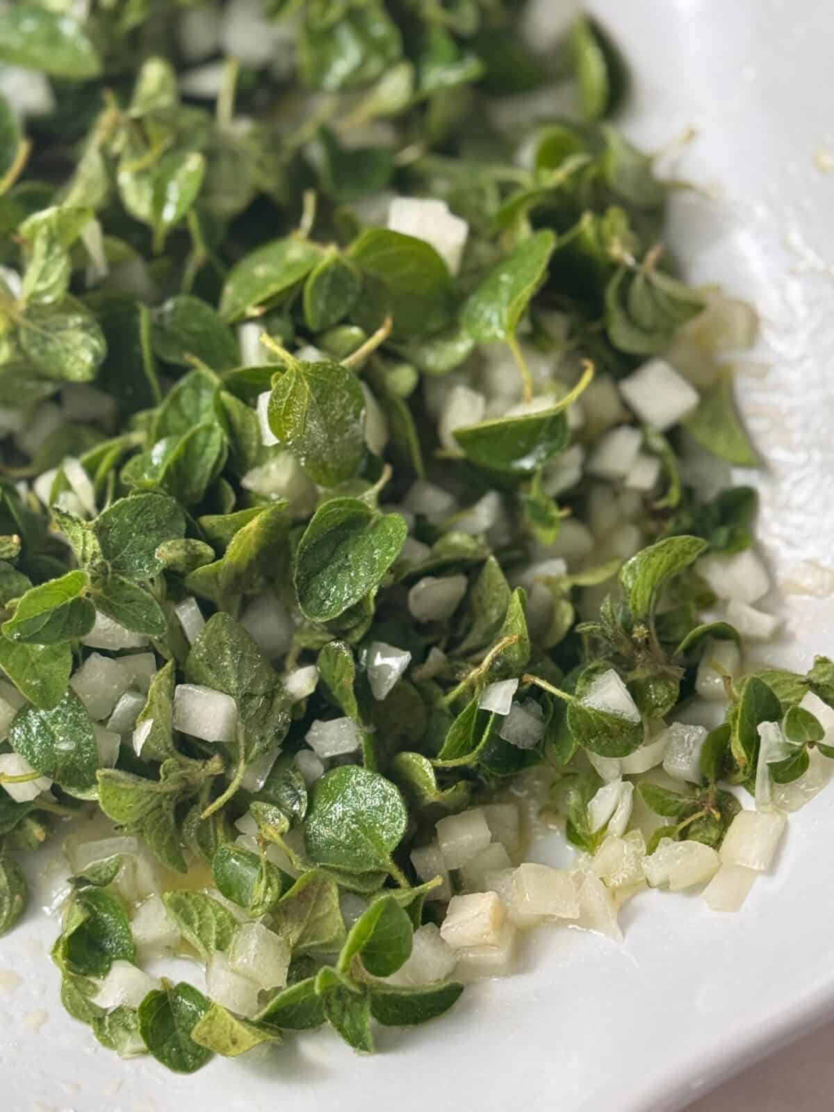 Wild Zaatar Salad Recipe wild zaatar salad with onion on a white plate ready to be served