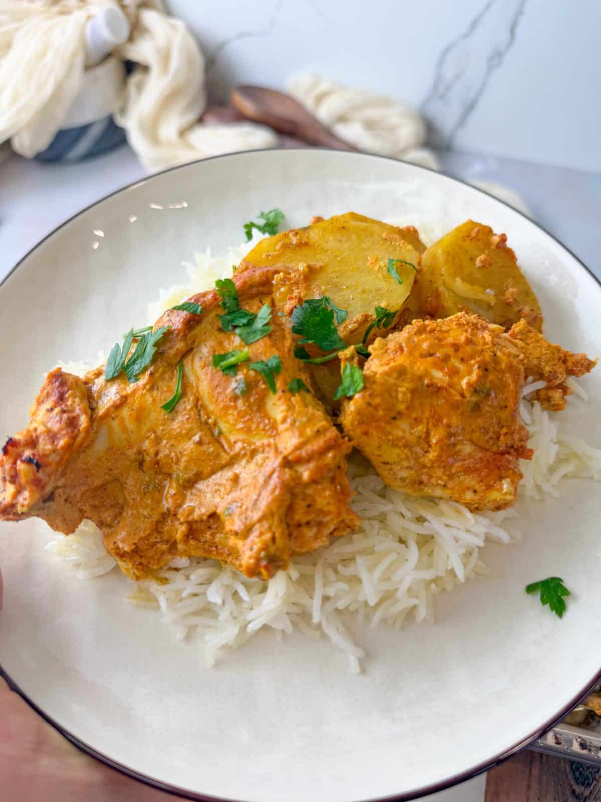 chicken bake and potatoes Indian cuisine