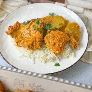 chicken potato and rice dish made with tikka masala