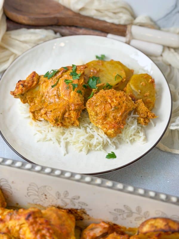 chicken potato and rice dish made with tikka masala