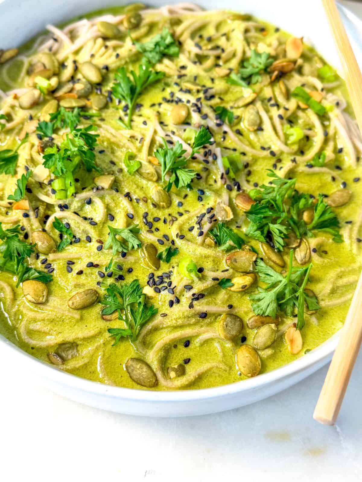 Creamy Vegan Pumpkin Seed Noodle Bowl